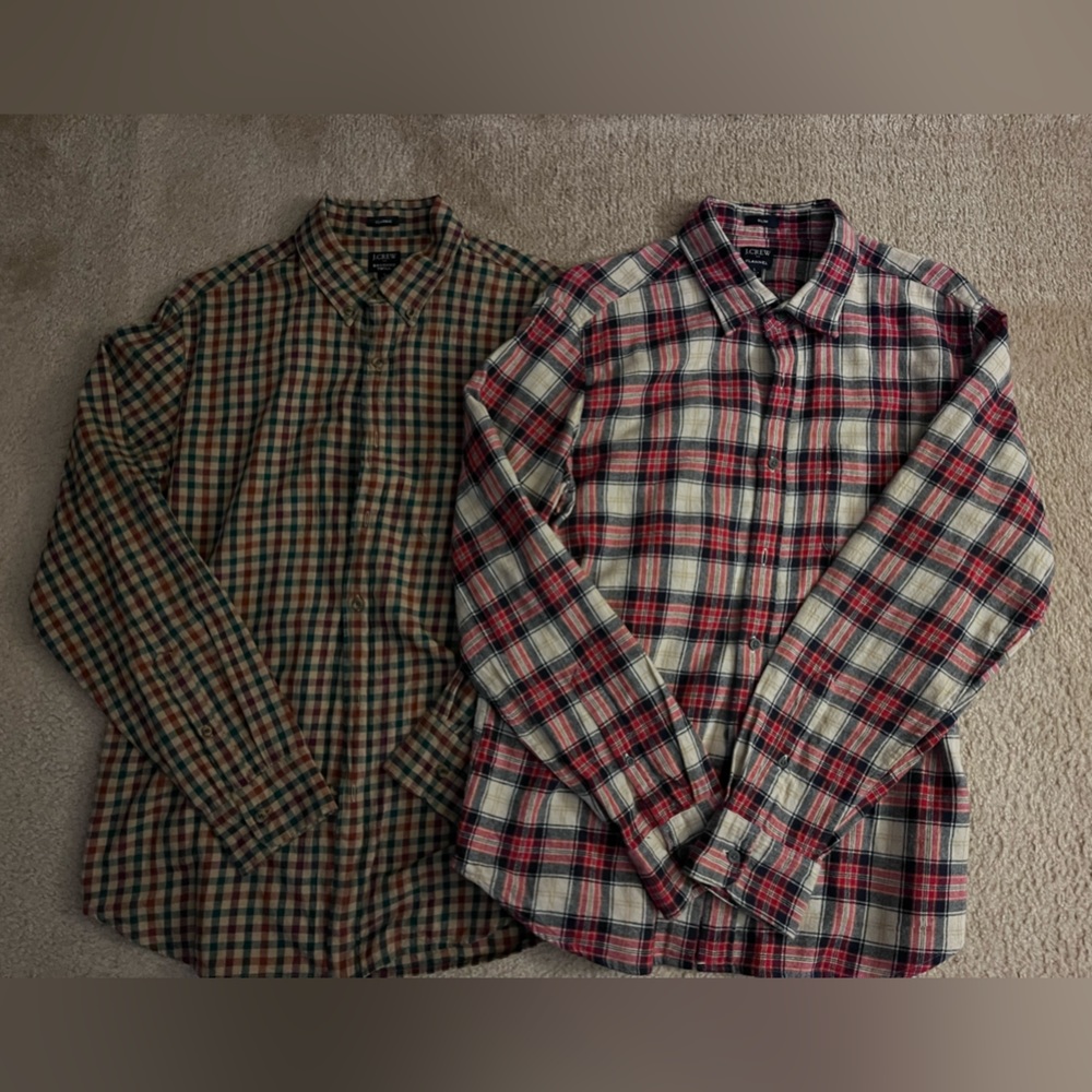 2 Mens J Crew Flannel button down shirts size large